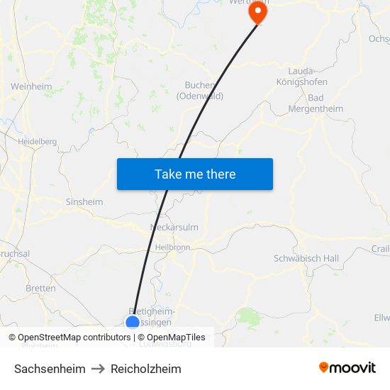 Sachsenheim to Reicholzheim map