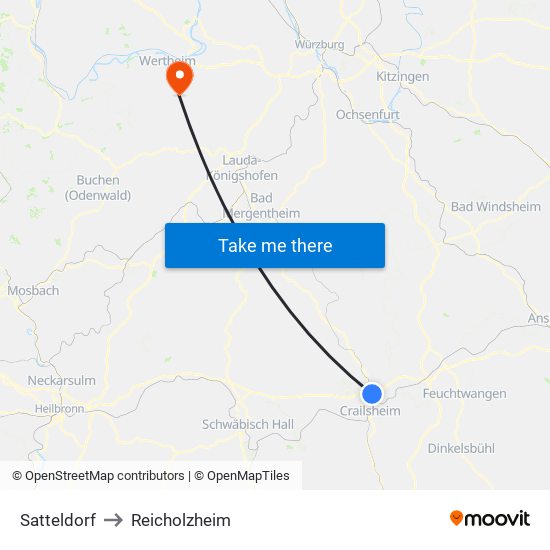 Satteldorf to Reicholzheim map