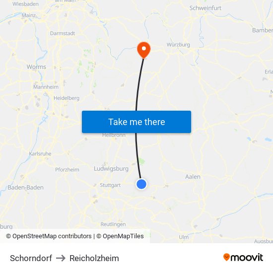 Schorndorf to Reicholzheim map