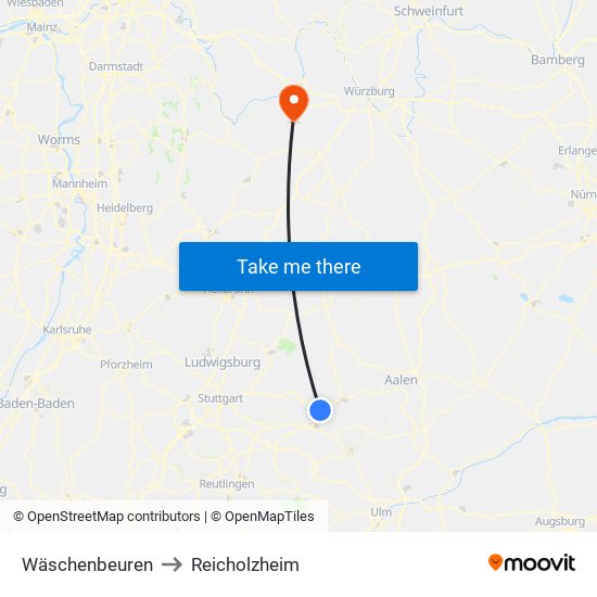 Wäschenbeuren to Reicholzheim map