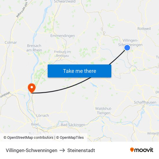 Villingen-Schwenningen to Steinenstadt map