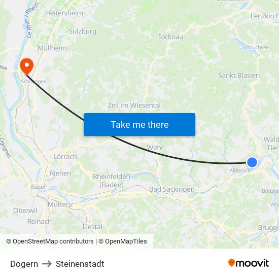 Dogern to Steinenstadt map