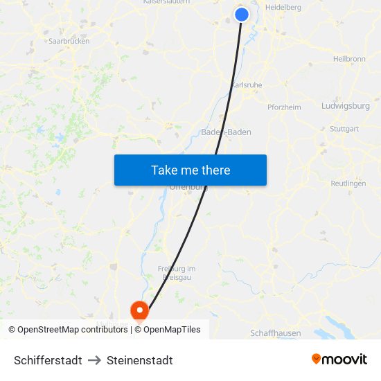 Schifferstadt to Steinenstadt map