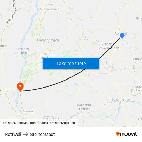 Rottweil to Steinenstadt map