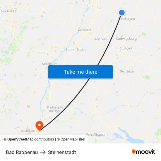 Bad Rappenau to Steinenstadt map