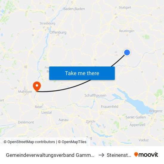 Gemeindeverwaltungsverband Gammertingen to Steinenstadt map