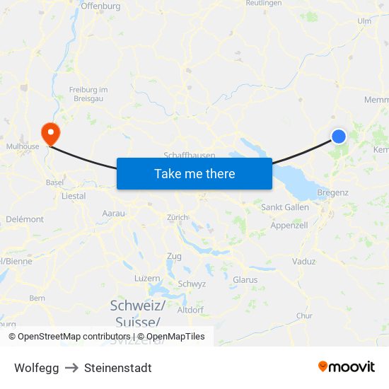 Wolfegg to Steinenstadt map