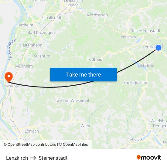 Lenzkirch to Steinenstadt map