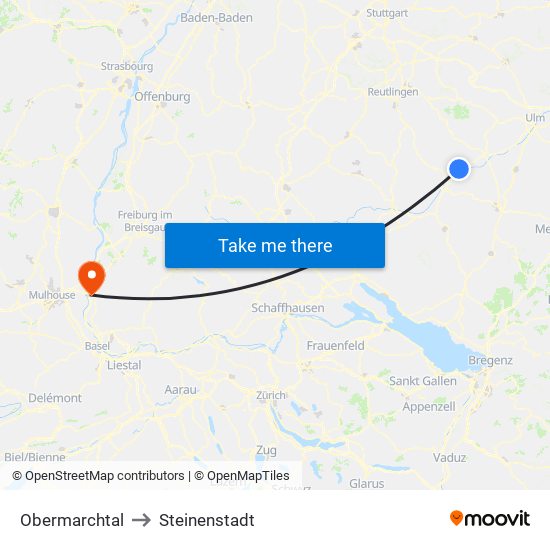Obermarchtal to Steinenstadt map