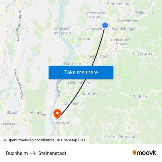 Buchheim to Steinenstadt map