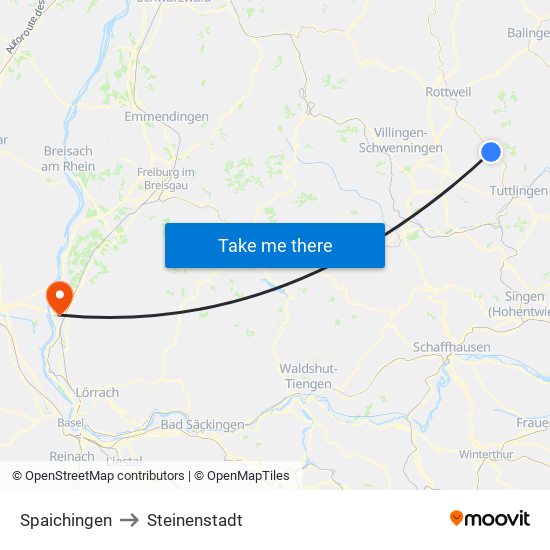 Spaichingen to Steinenstadt map