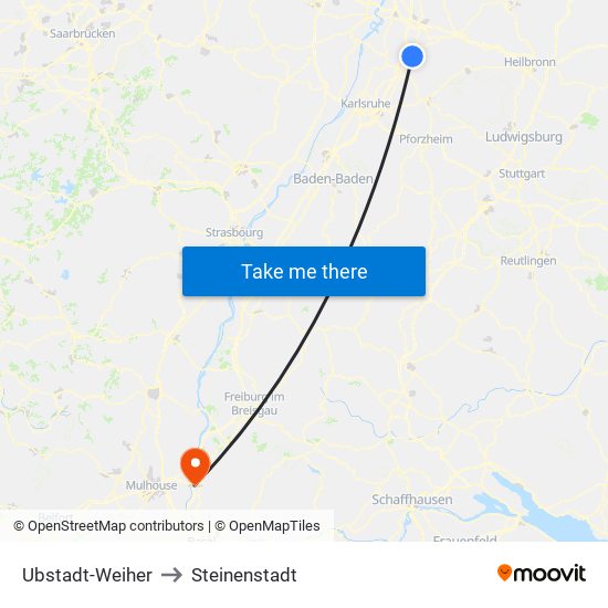 Ubstadt-Weiher to Steinenstadt map