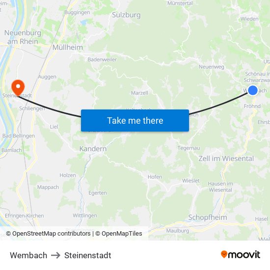 Wembach to Steinenstadt map