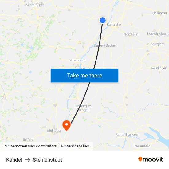 Kandel to Steinenstadt map