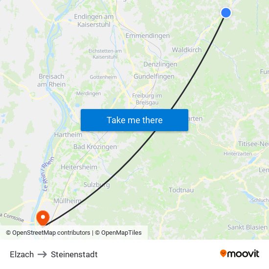 Elzach to Steinenstadt map