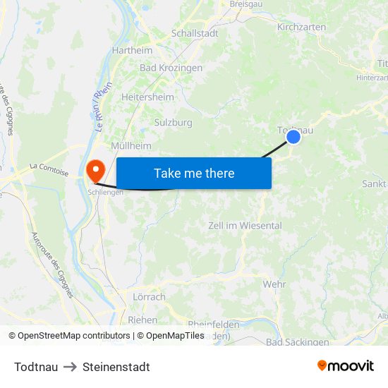 Todtnau to Steinenstadt map