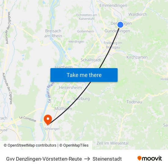 Gvv Denzlingen-Vörstetten-Reute to Steinenstadt map