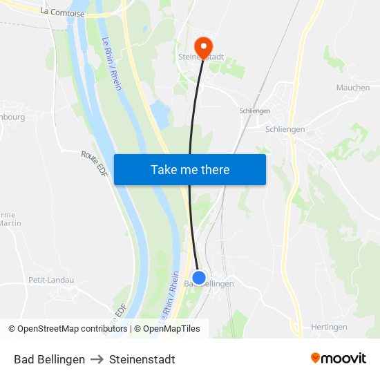 Bad Bellingen to Steinenstadt map