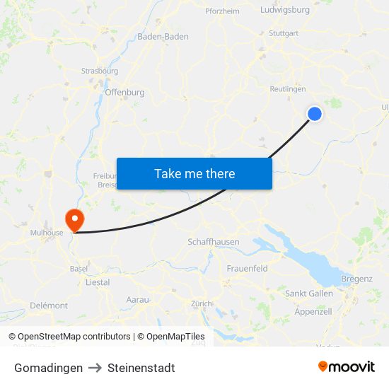 Gomadingen to Steinenstadt map