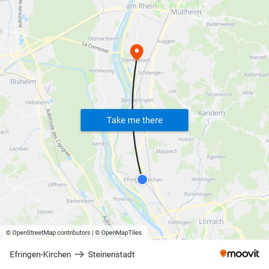 Efringen-Kirchen to Steinenstadt map