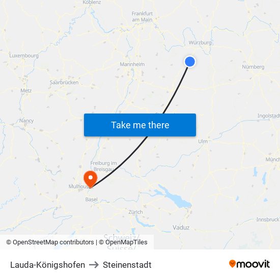 Lauda-Königshofen to Steinenstadt map