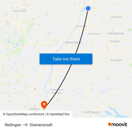 Reilingen to Steinenstadt map