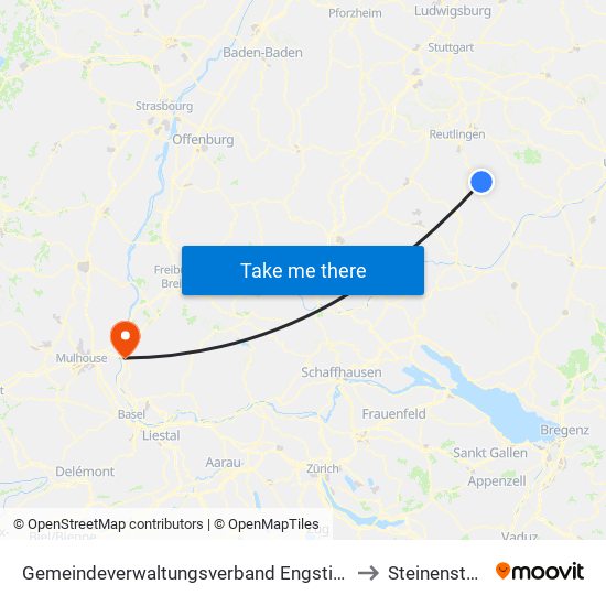Gemeindeverwaltungsverband Engstingen to Steinenstadt map