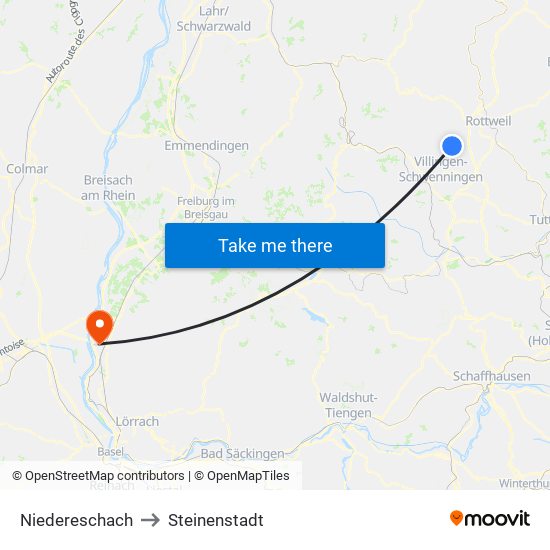 Niedereschach to Steinenstadt map