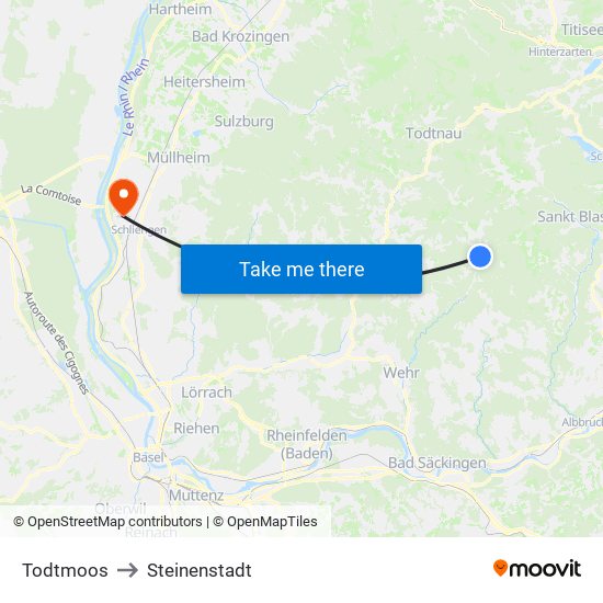 Todtmoos to Steinenstadt map