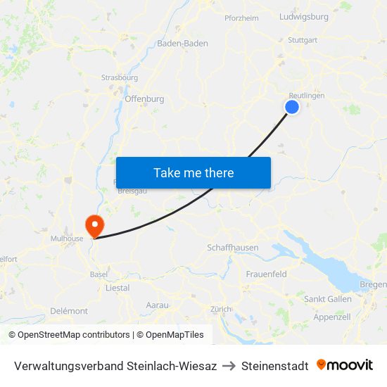 Verwaltungsverband Steinlach-Wiesaz to Steinenstadt map