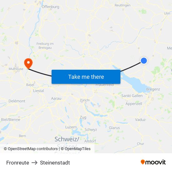 Fronreute to Steinenstadt map