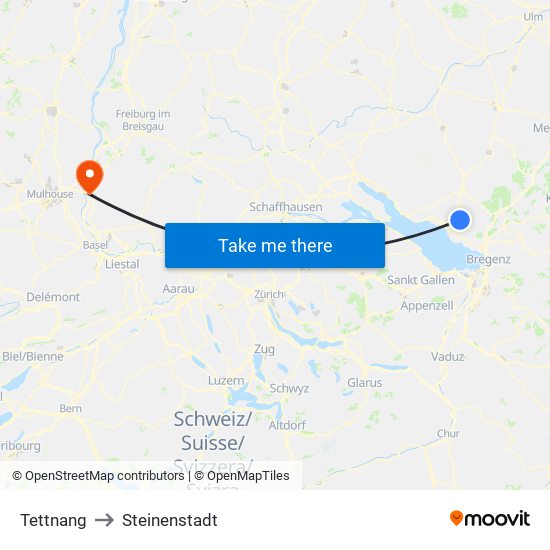 Tettnang to Steinenstadt map