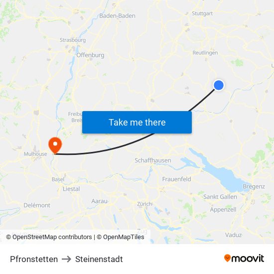 Pfronstetten to Steinenstadt map