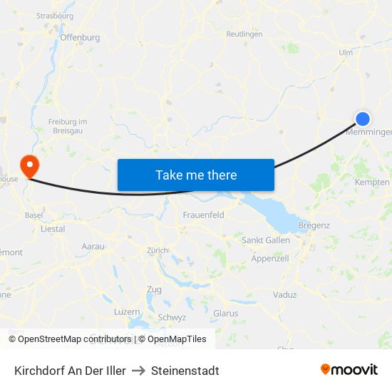 Kirchdorf An Der Iller to Steinenstadt map