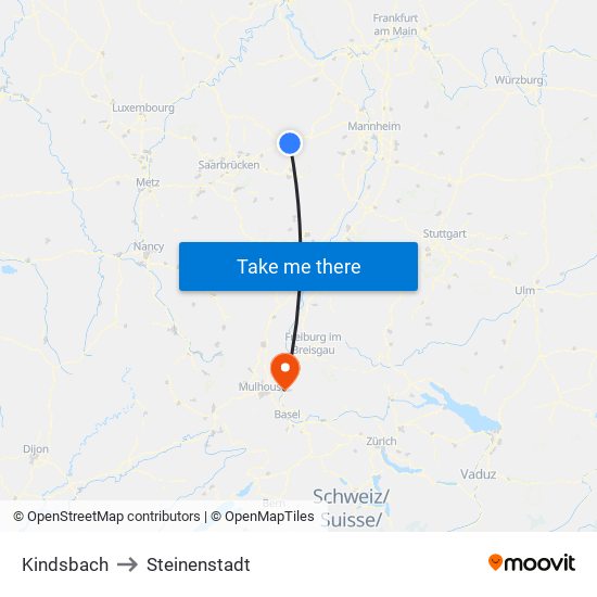 Kindsbach to Steinenstadt map