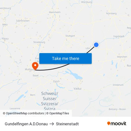 Gundelfingen A.D.Donau to Steinenstadt map