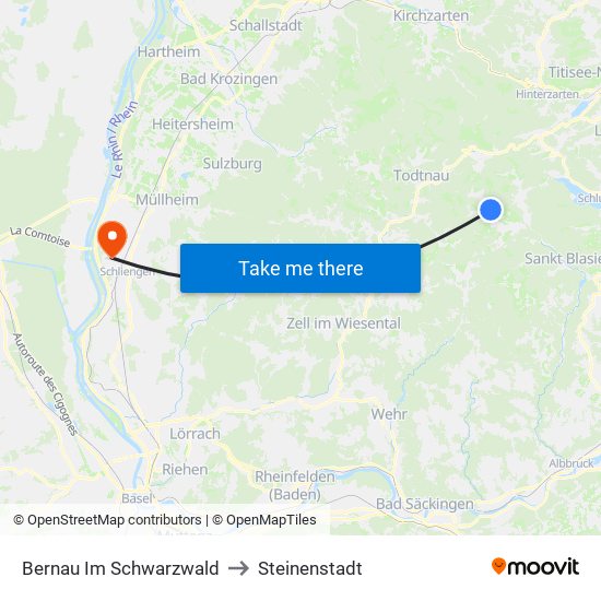 Bernau Im Schwarzwald to Steinenstadt map