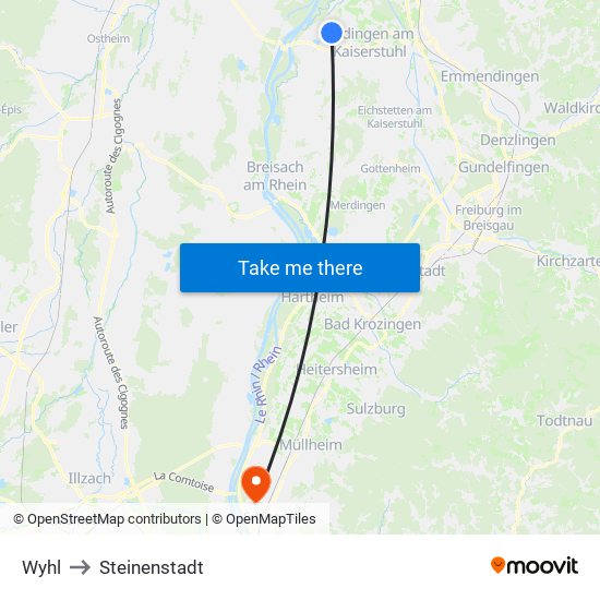 Wyhl to Steinenstadt map