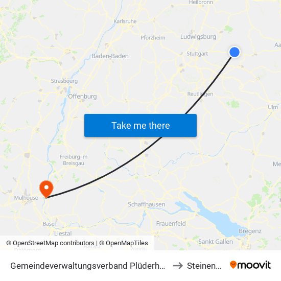 Gemeindeverwaltungsverband Plüderhausen-Urbach to Steinenstadt map