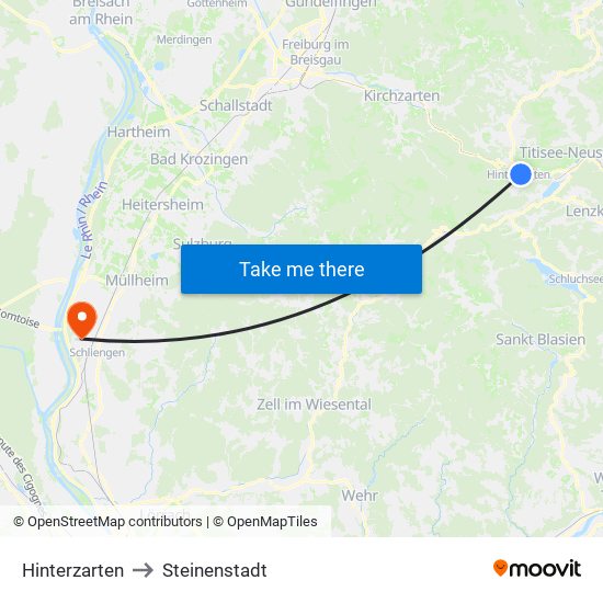 Hinterzarten to Steinenstadt map