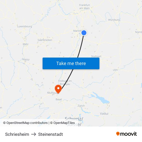 Schriesheim to Steinenstadt map