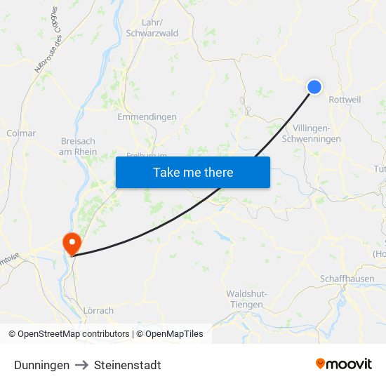 Dunningen to Steinenstadt map
