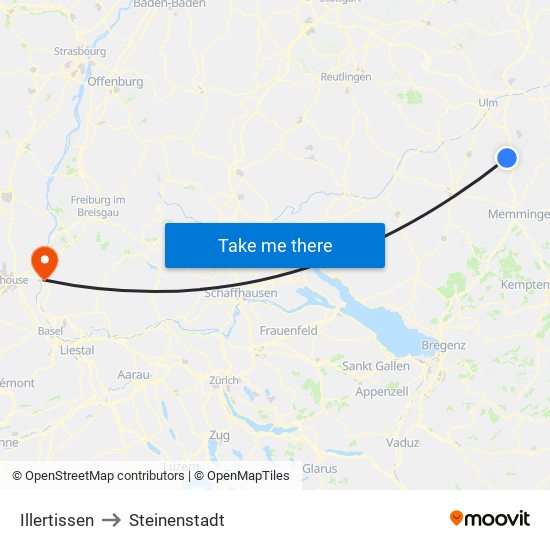 Illertissen to Steinenstadt map