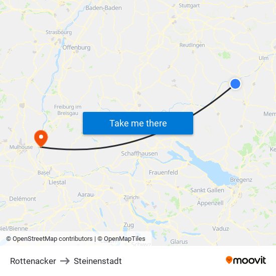 Rottenacker to Steinenstadt map