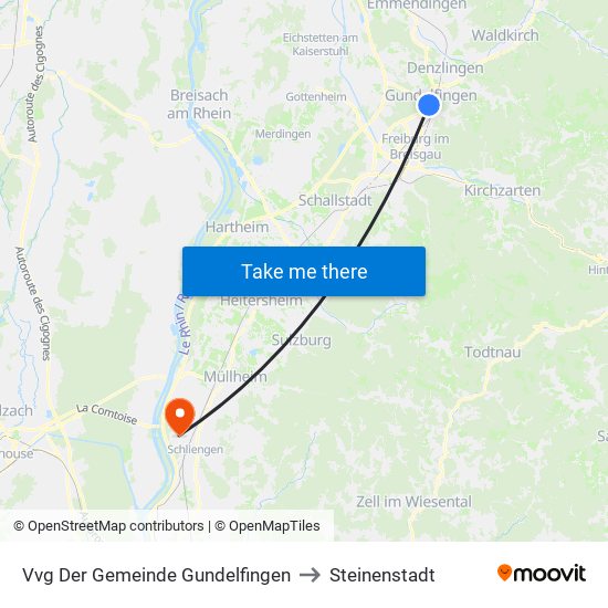Vvg Der Gemeinde Gundelfingen to Steinenstadt map