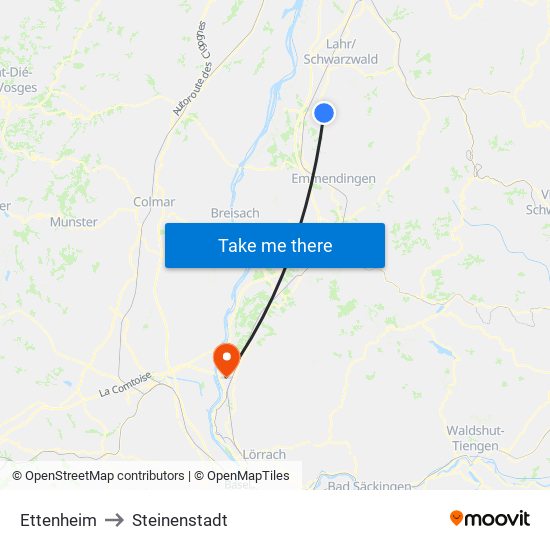 Ettenheim to Steinenstadt map