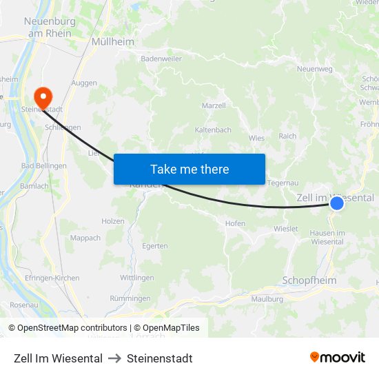 Zell Im Wiesental to Steinenstadt map