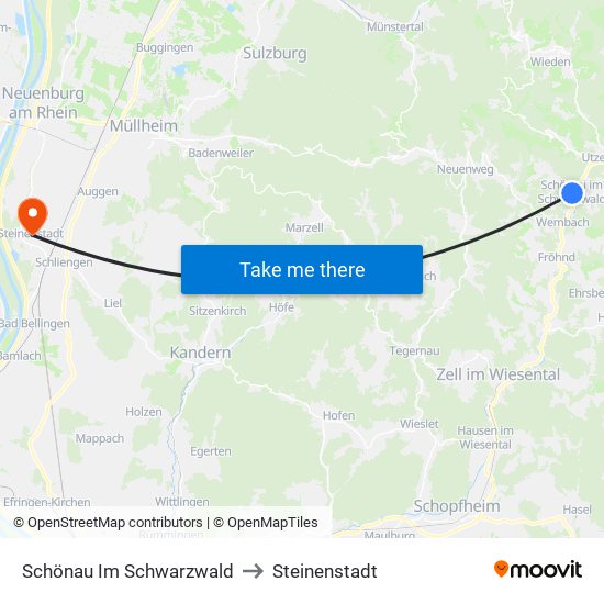 Schönau Im Schwarzwald to Steinenstadt map