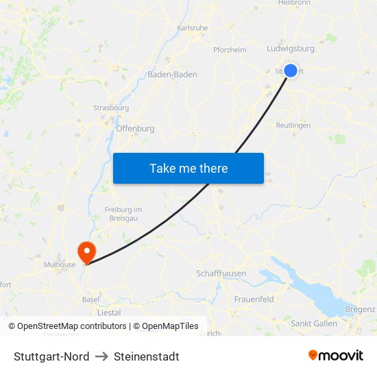 Stuttgart-Nord to Steinenstadt map