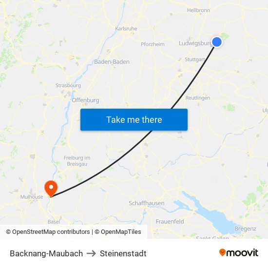 Backnang-Maubach to Steinenstadt map